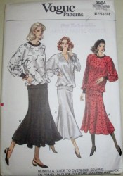 9964  VOG LOOSE PULLOVER TOP, FLARE SKIRT LENGTHS PATTERN 12-16